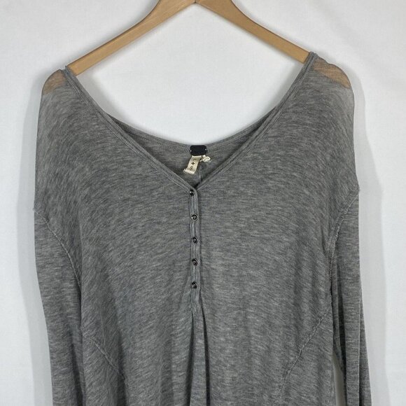 We The Free Gray Henley Open Back V Neck Long Sleeve T Shirt Tencel Size S - Picture 2 of 11